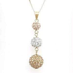 10k Gold Crystal Graduated Crystal Ball Pendant Necklace
